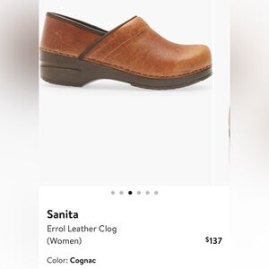 Sanita Errol Leather Clog Riot Professional Cognac Women's Size 8 / EU 39